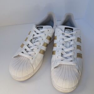 Adidas Originals Superstar Men's White and Gold Stripe Tennis Sneaker Shoes